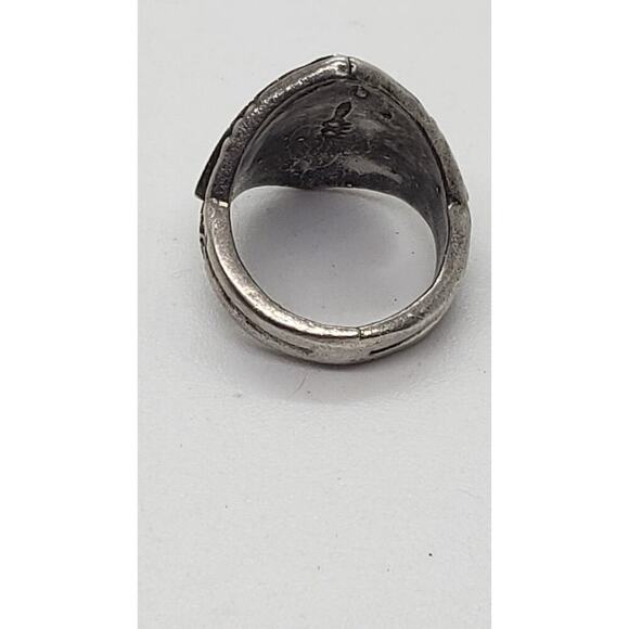 Vintage Native American Navajo Turquoise Coral Inlay Sterling Silver Ring 5.75 - Picture 4 of 7